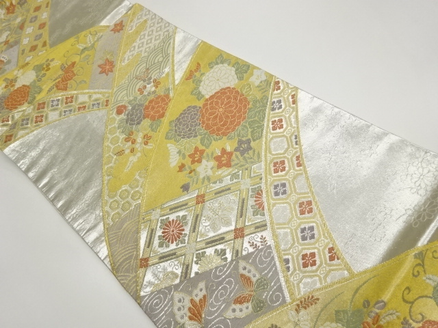 JAPANESE FUKURO OBI / WOVEN WAVY STRIPE & BUTTERFLY